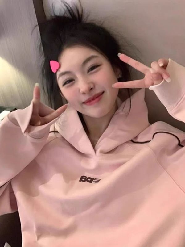 粉色连帽卫衣女春秋季2025新款秋冬chic慵懒美式高街oversize外套|undefined