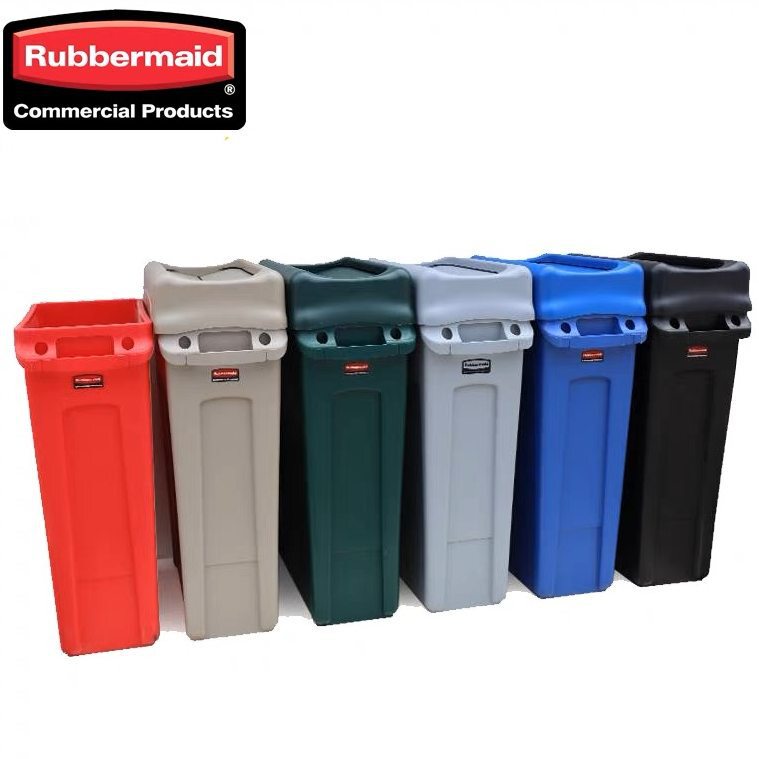 Rubbermaid SlimJim industrial-style square long-cylinder 87L trash can for waste collection Rubbermaid SlimJim industrial-style square long-cylinder 87L trash can for waste collection