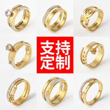 欧美跨境卡家地亚钛钢戒指不掉色饰品镶钻排钻指环对戒手饰首饰