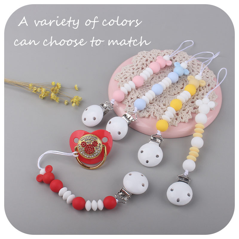 Amazon nuevo bebé suministros creativo silicona chupete cadena bebé brillante diamante Mickey forma chupete traje