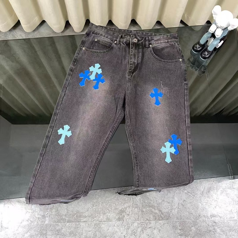 25ss春季新款CH正确版克罗伈十字架贴皮水洗牛仔长裤男女同款批发|undefined