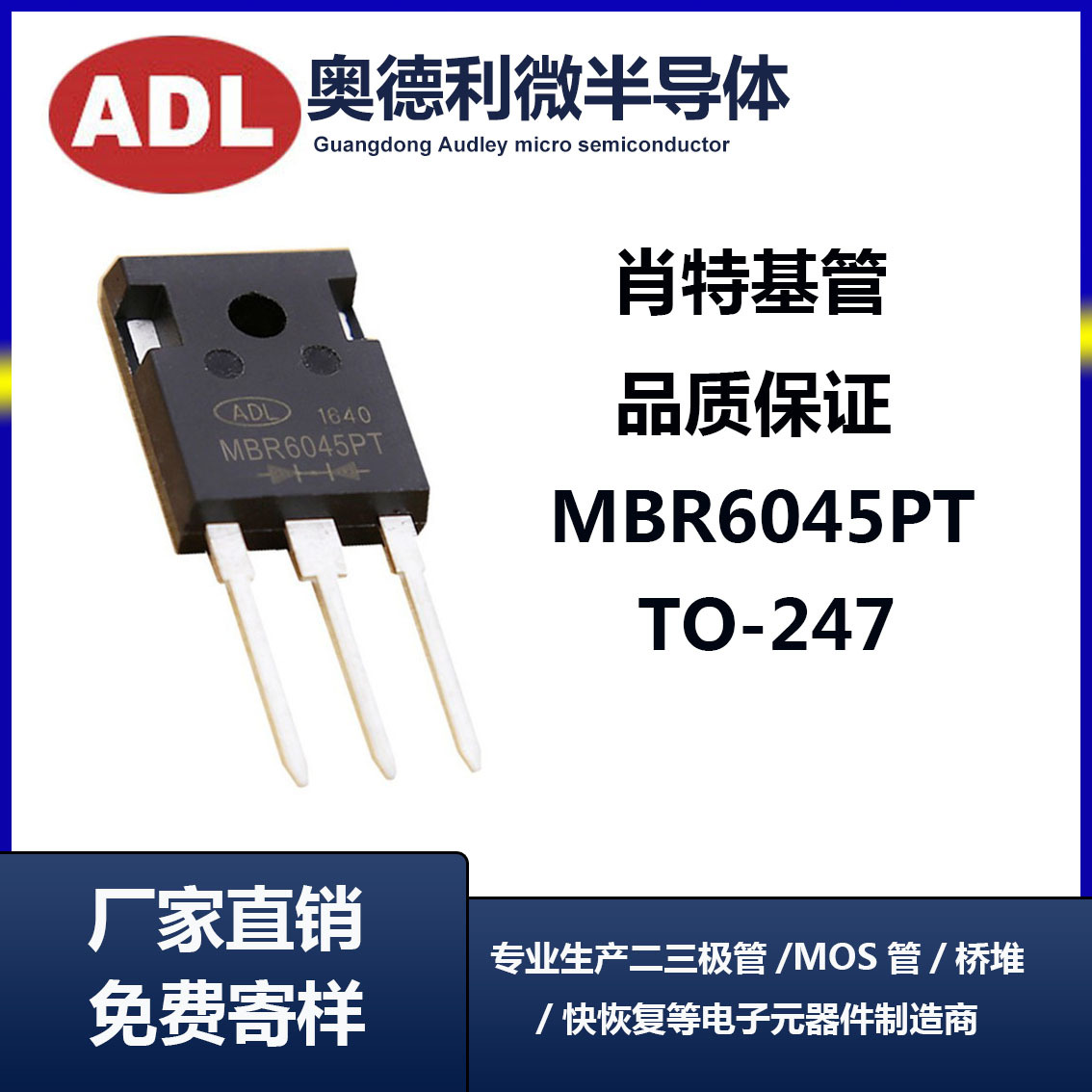 肖特基二极管 MBR6045PT TO-247 45V 60A 足芯片 厂家