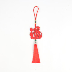 Wooden carved tassel pendant red festive fortune welcomes spring wood slice hanging ornament Chinese style decoration travel gift accessories