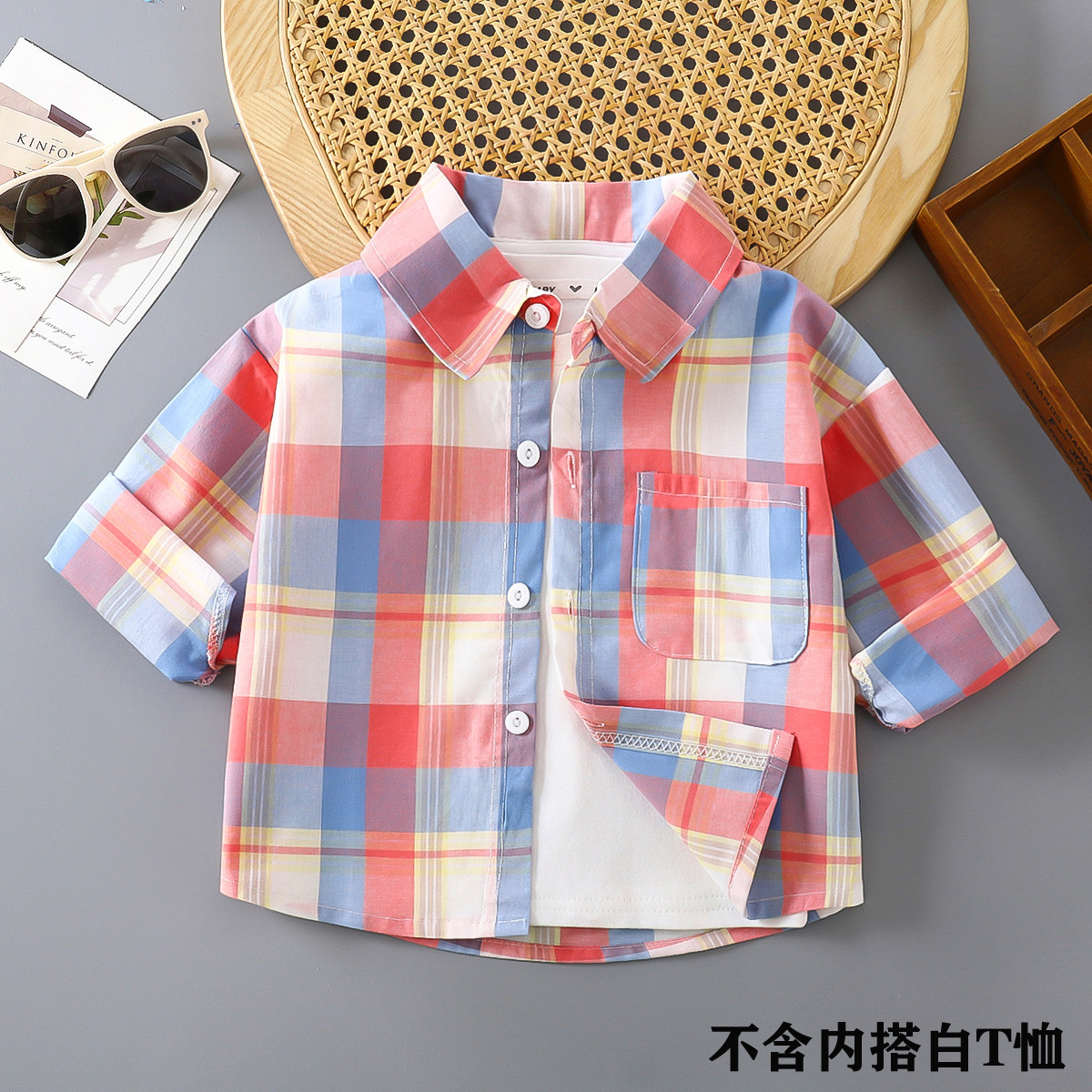 Camisa para niños para hombre 2025 nueva camisa a cuadros de algodón de estilo occidental para bebés primavera y otoño Cárdigan de solapa de moda para niños