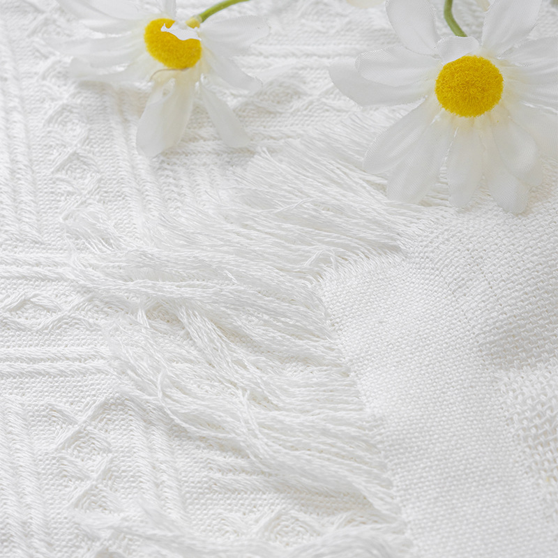 Mantel de estilo crema, hilo de algodón, borlas, tela de fondo para fotos de celebridades de Internet, mesa de centro decorativa rectangular, toalla de mesa, toalla de mesa