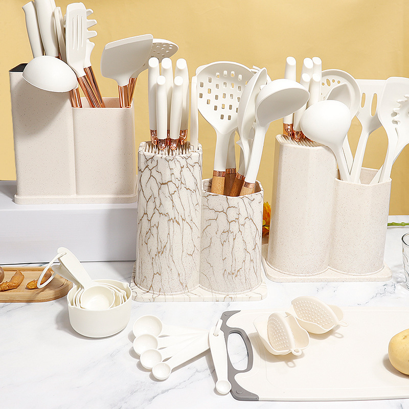 Pala de silicona, cuchara, juego de 26 piezas, pala de silicona de oro rosa, sartén antiadherente, pala de silicona de grado alimenticio, juego de utensilios de cocina de silicona