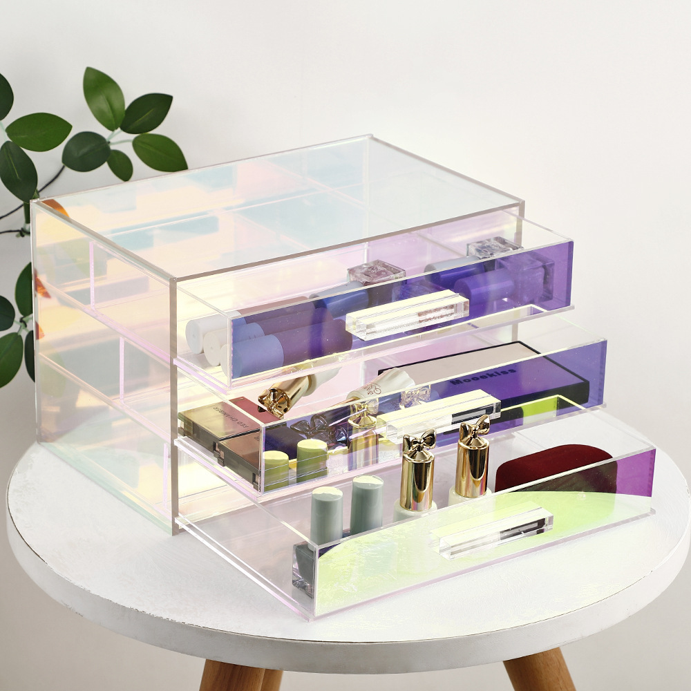 亚克力抽屉式收纳盒定制可堆叠桌面化妆品文具首饰盒透明彩色盒子
