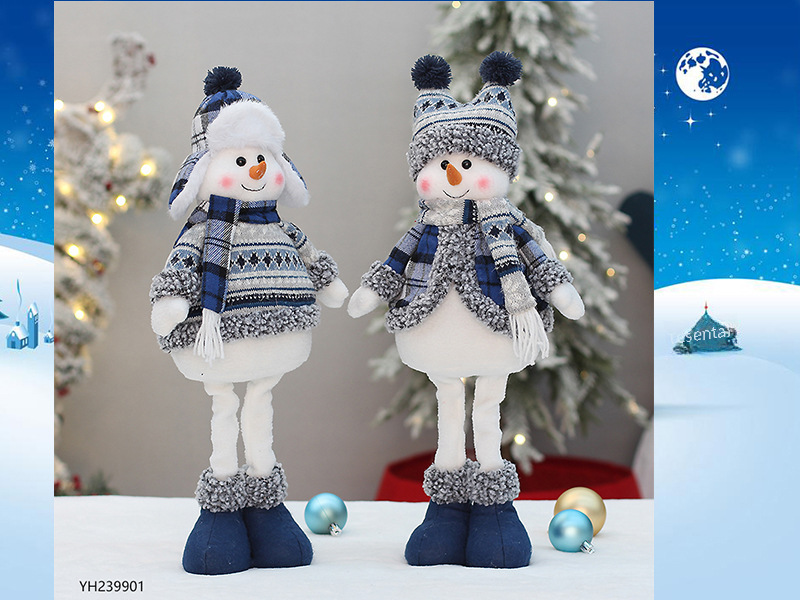 Ornements de poupée de bonhomme de neige rétractables en tissu bleu de Noël en gros en usine_voghion.com