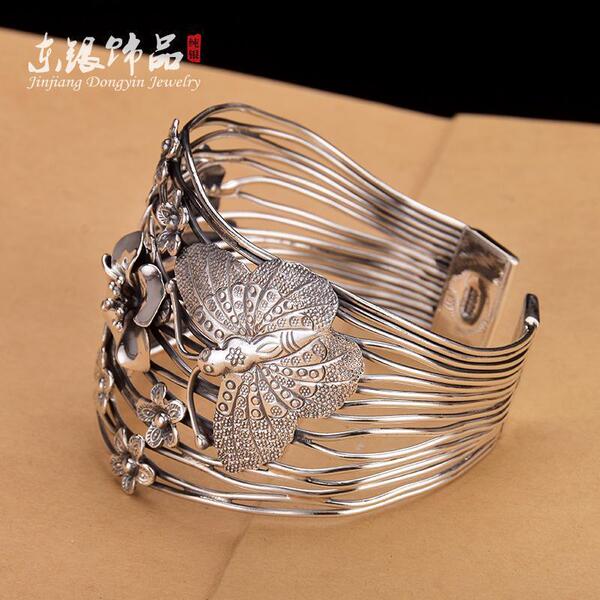 Retro ethnic universal matte silver bracelet