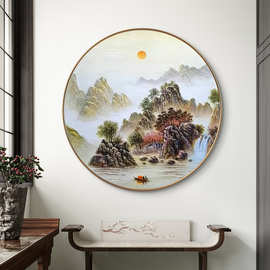 圆形浮雕手绘油画入户玄关装饰画轻奢过道走廊温州汉艺美创纯立体
