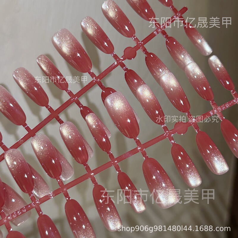 [Pomegranate Rhodochrosite Cat's Eye] Golden Flashing Amber Red Gradient Handmade Wearable Nails Pre-Made Nail Chips Streamer