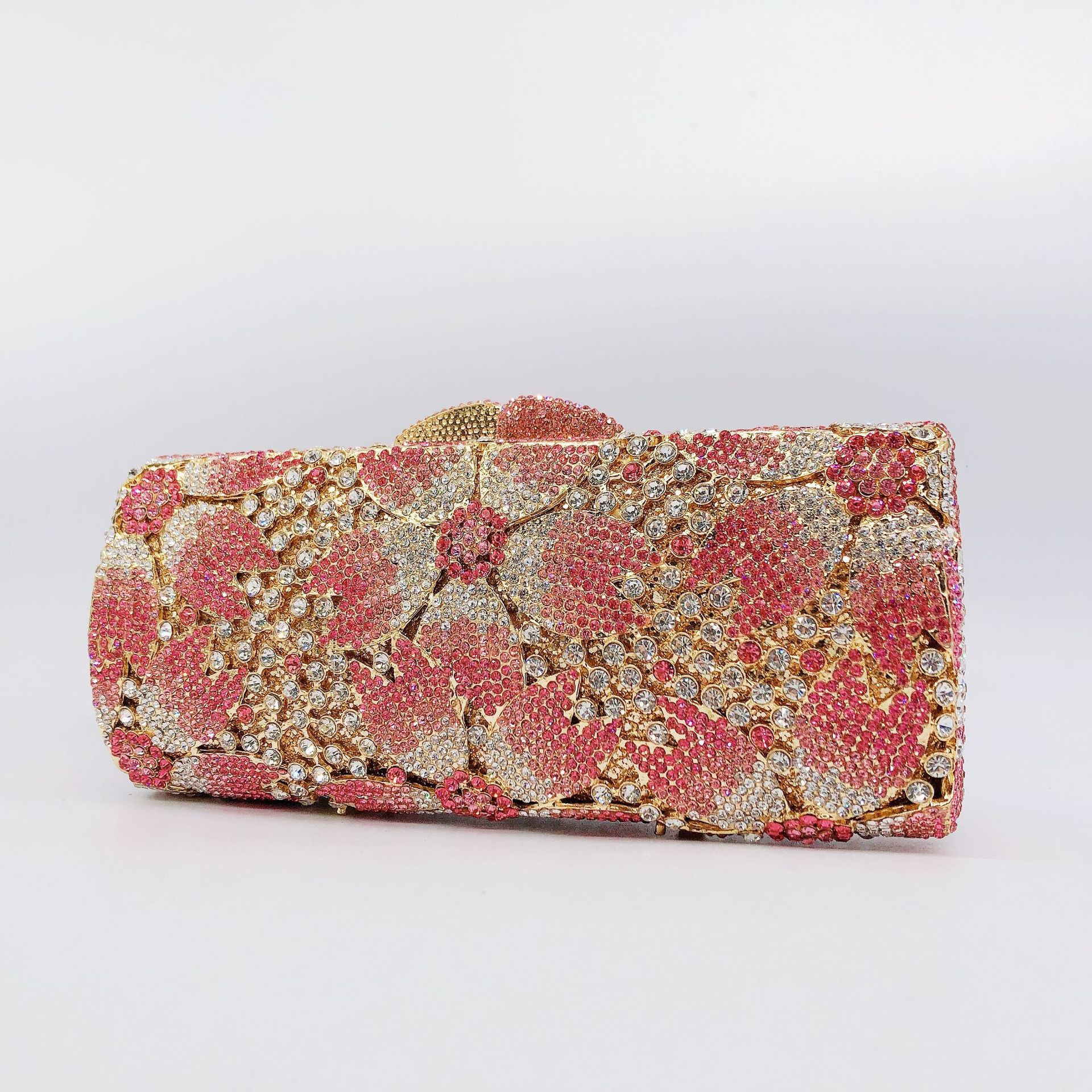 Stone Clutch Handmade Diamond Bag for Dinner Bag Metal Caja Dura Hollow Cherry Flower Full Diamond Hand Bag