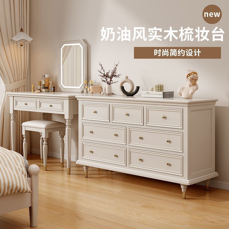 All Solid Wood Dresser Bedroom 2025 New Modern Simple Chest of Drawers Cream Style Bedside Storage Cabinet Makeup Table