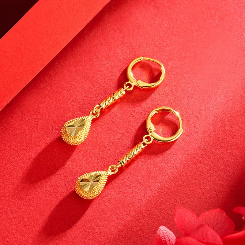 Pendientes de gota de Agua de Oro de imitación de aleación de cobre de las mujeres elegantes artesanía antigua Arena de Vietnam pendientes de oro al por mayor joyería de estilo chino