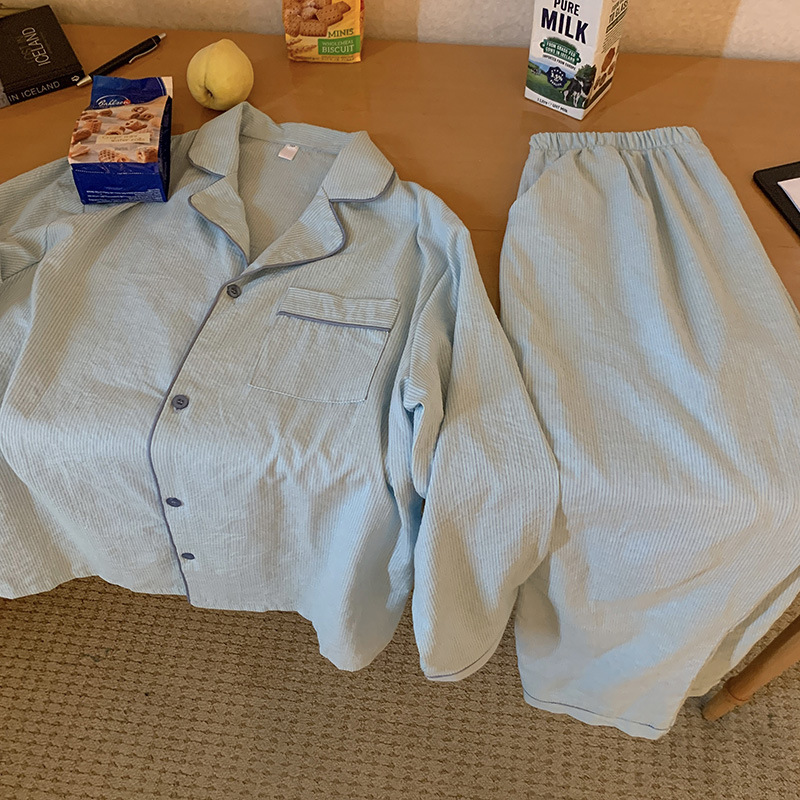 Product details picture_real shot#new product#Men's comfortable and loose striped early autumn pajamas and home wear set