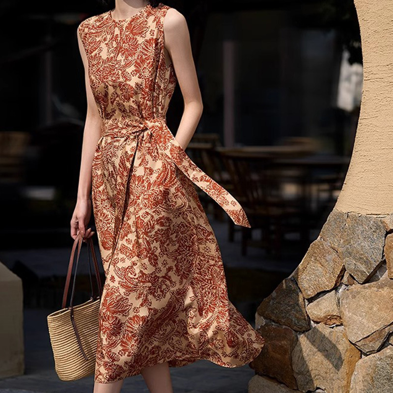 Paisley Jacquard Silk Vest Long Skirt Retro Mulberry Silk Suspender Dress 2026 Summer New Women's Clothing