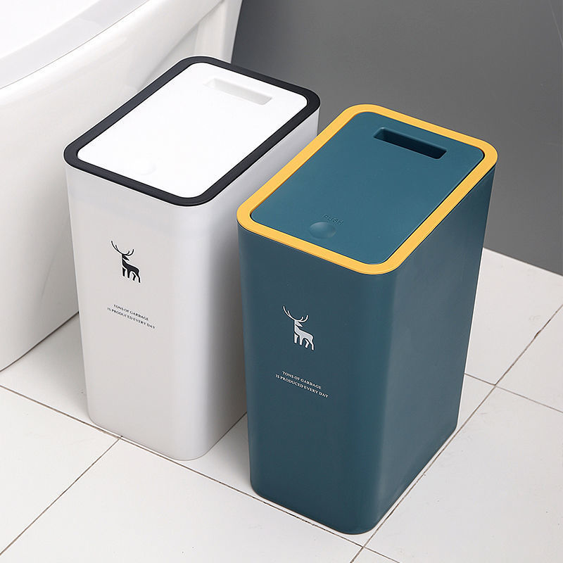 New Model Bathroom Trash Can, Household Press-Type Trash Can, Living Room, Kitchen, Toilet, Bathroom, Anti-Slip Trash Can with Lid