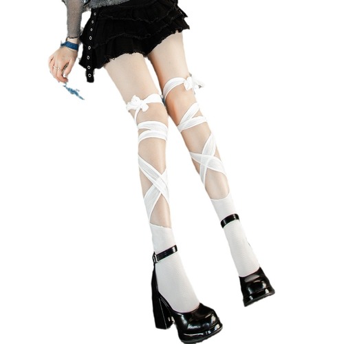 Gothic style sexy hottie cross strap breathable knee socks unique Japanese Lolita JK socks for women