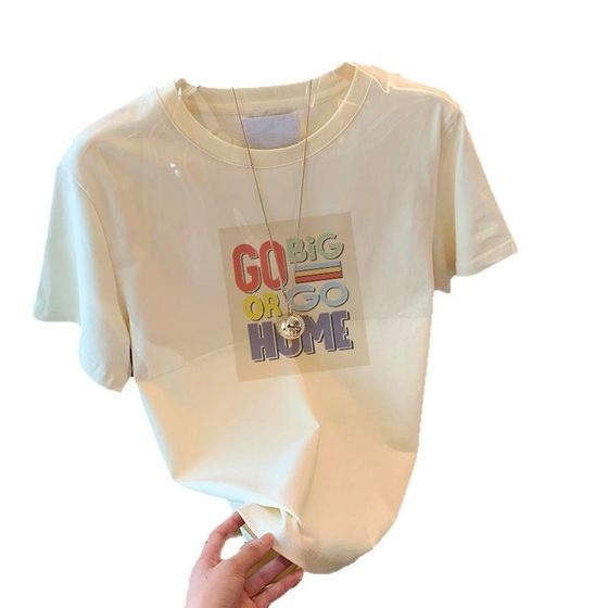 Crewneck Short-sleeved T-shirt Women's 2025 Summer New Style Combed Cotton Fashionable All-match Stylish Age-reducing Loose Slimming Ins Trendy