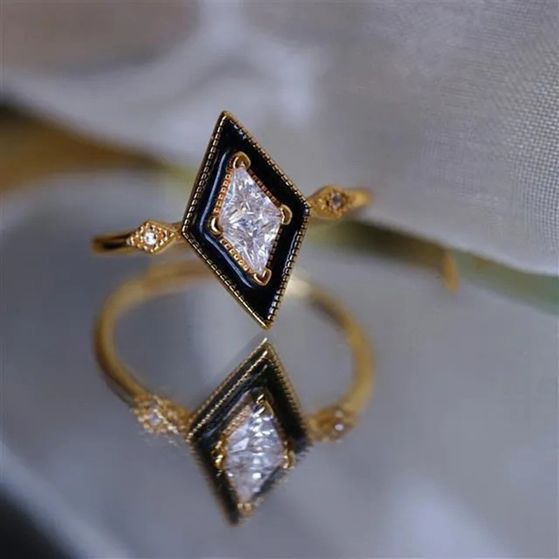 13g Weight Zircon Inlay Material Retro Geometric Copper Plating Inlay Zircon Open Rings