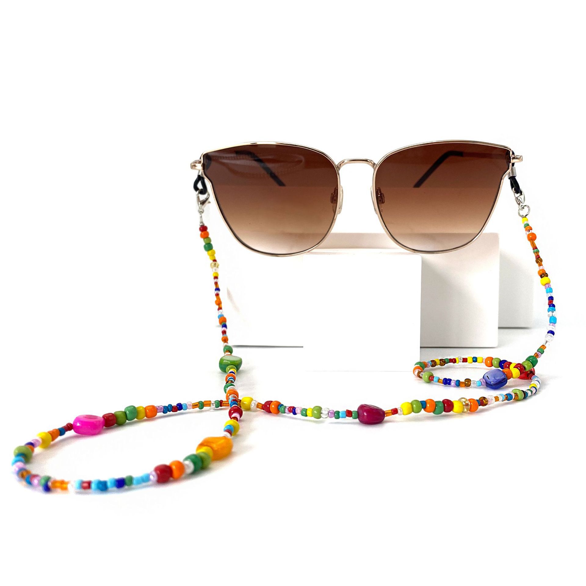 跨境时尚波西米亚风彩贝壳染色米珠串珠眼镜绳眼镜链子口罩挂绳