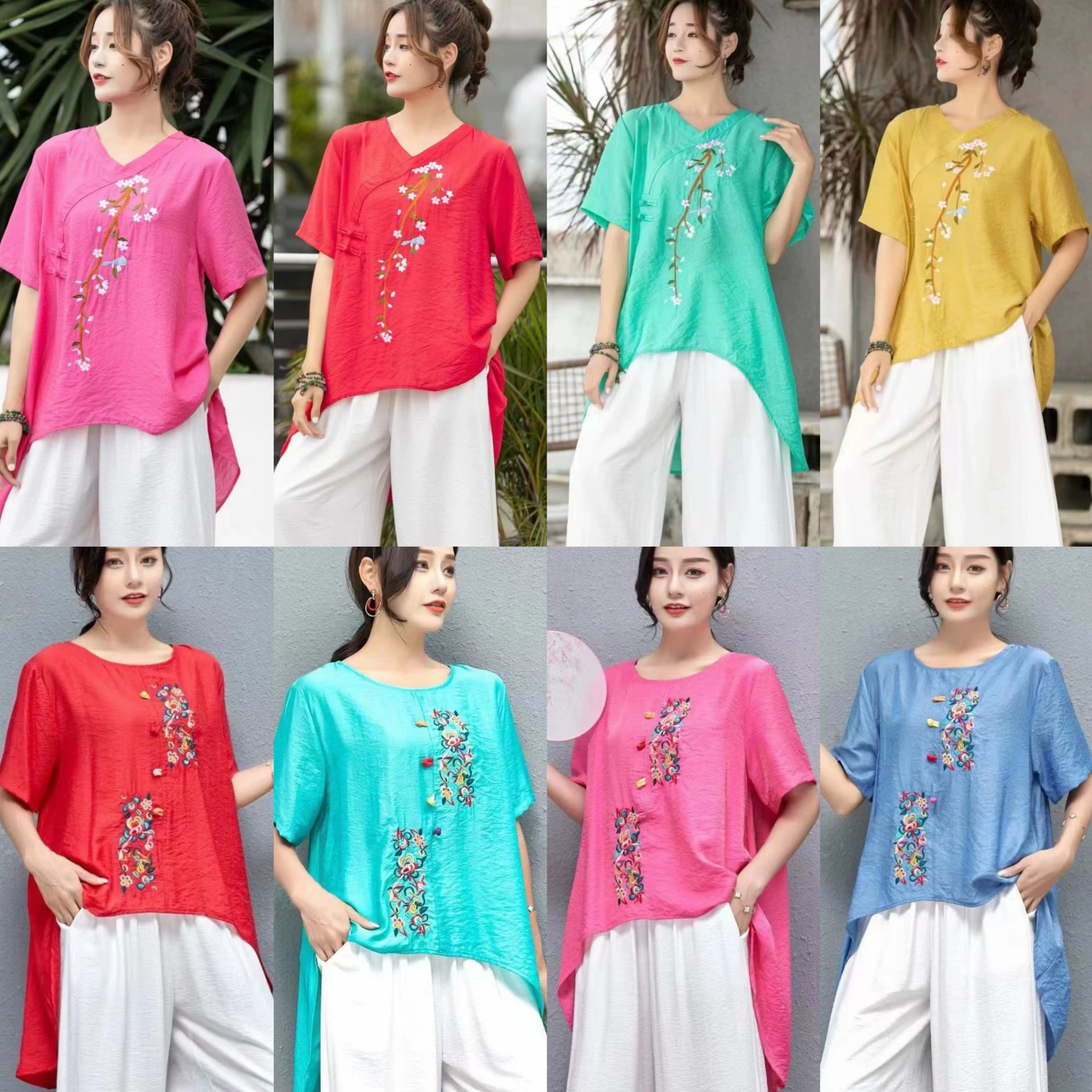 Mom Set 2024 весна и лето новый национальный стиль дамы свободные повседневные белые брюки набор туристических национальных костюмов