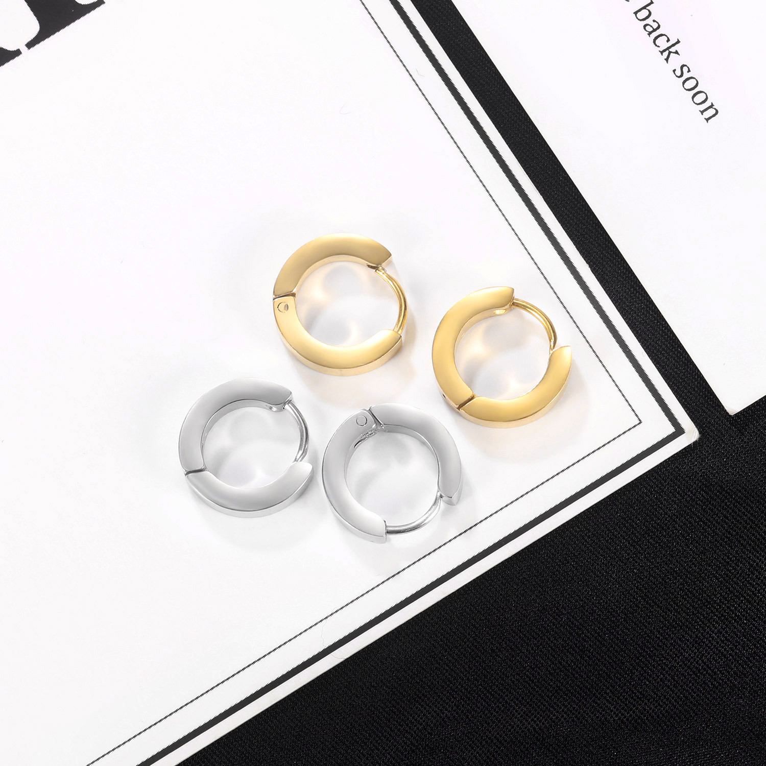 OPK饰品韩国东大门新款气质简约素圈镀金色不锈钢耳钉男女通用