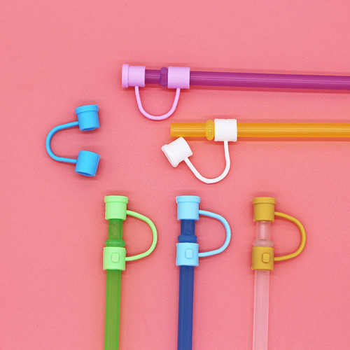 Silicone straw cap solid color straw plug 7-8mm straw dust cap candy color milk tea drink straw cover cross-border