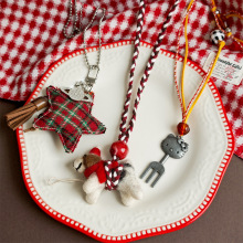 可爱卡通手作布艺羊粘毛圣诞项链秋冬百搭毛衣链长款挂脖吊坠配饰