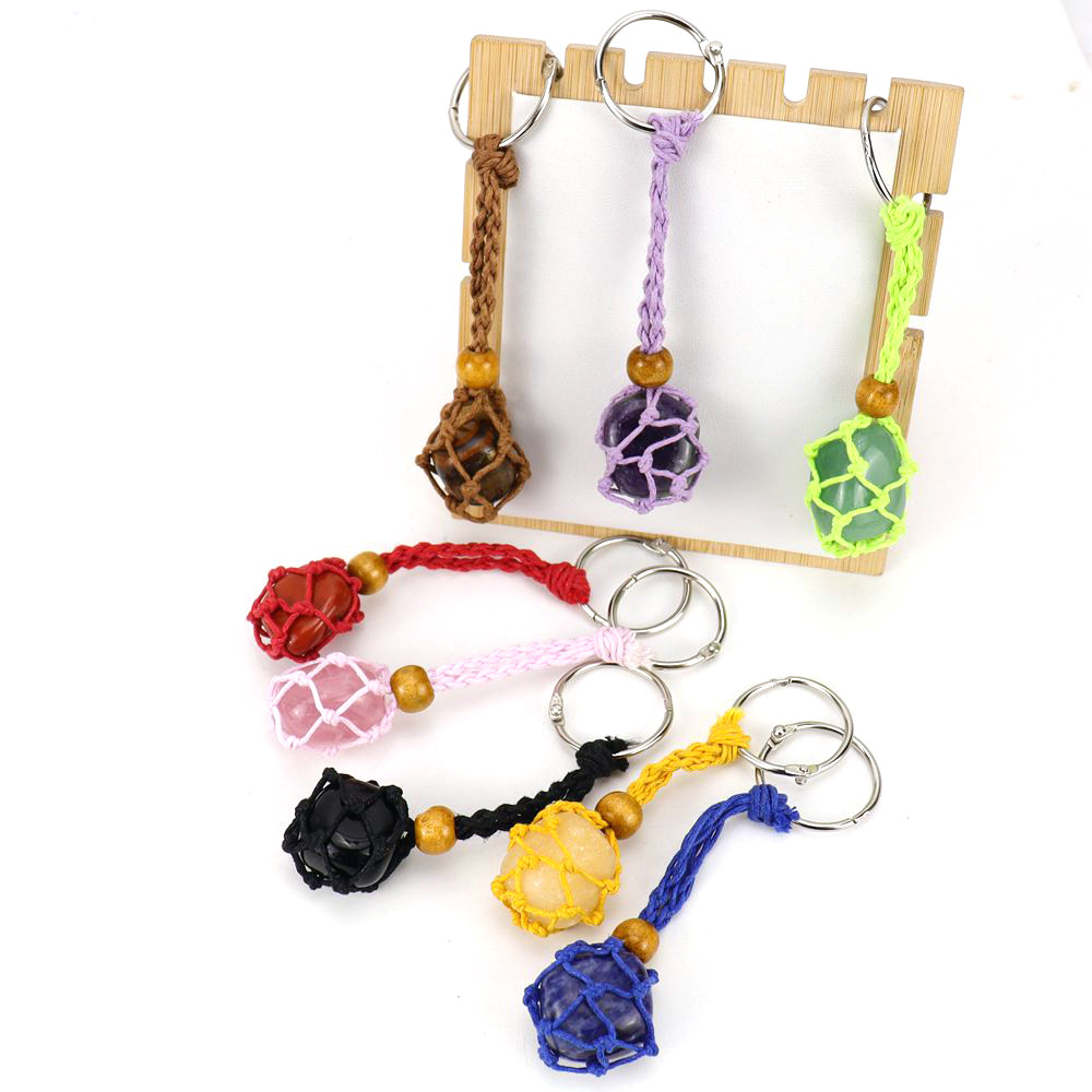 Irregular Pattern Pastoral Simple Style Irregular Stainless Steel Natural Stone Cotton Thread Unisex Bag Pendant Keychain