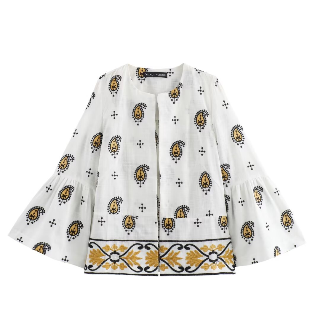 Women's clothing 2024 summer new embroidered cardigan suit jacket wide leg pants set_voghion.com