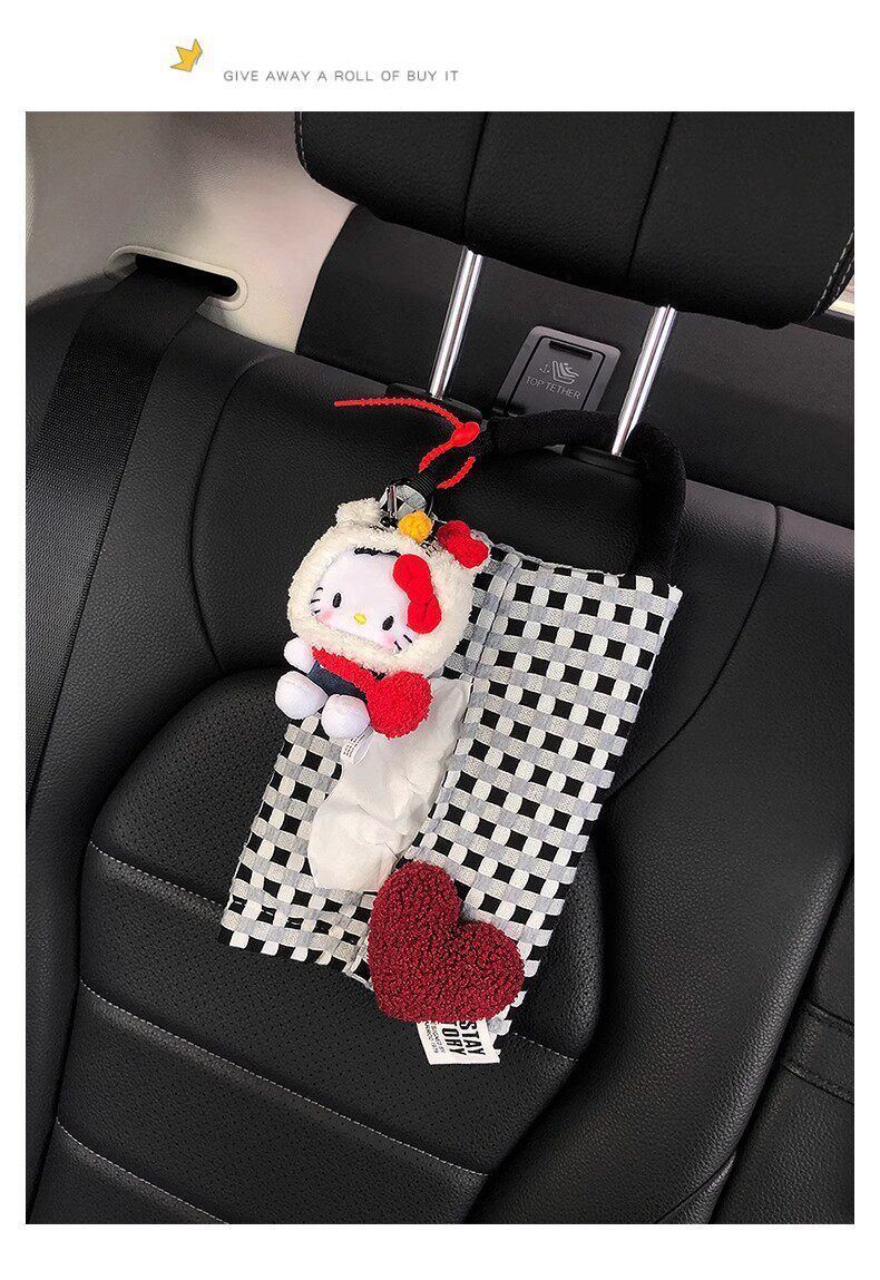 Car Tissue Box, Cute Kt Cat Tissue Box, Car Tissue Hanging Bag, In-Car Tissue Box, Gift for Girls, High-End Feel