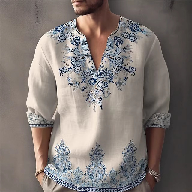 2023 Cross-border New Amazon European and American Spring and Autumn Simple 3D Printed Collar Men's Casual Shirt