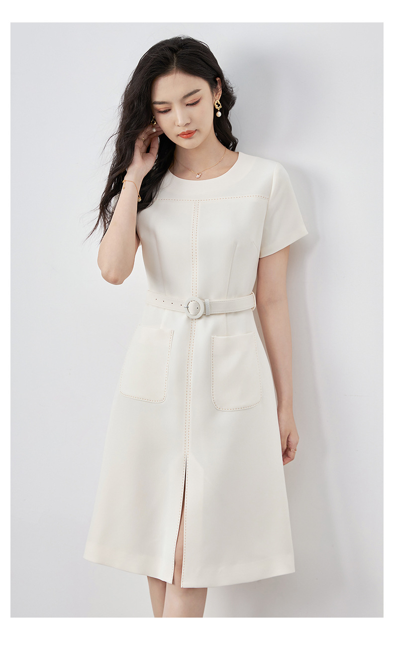 Đầm suông nữ midi che khuyết điểm eo, phong cách đi làm — Màu đen chi tiết 19