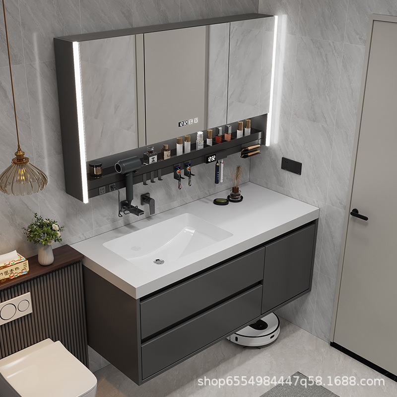 Lanjia Full Eucalyptus Board Modern Simple Bathroom Cabinet Combination Bathroom Wash Table for Face and Face Washing Light Luxury Wash Basin suit