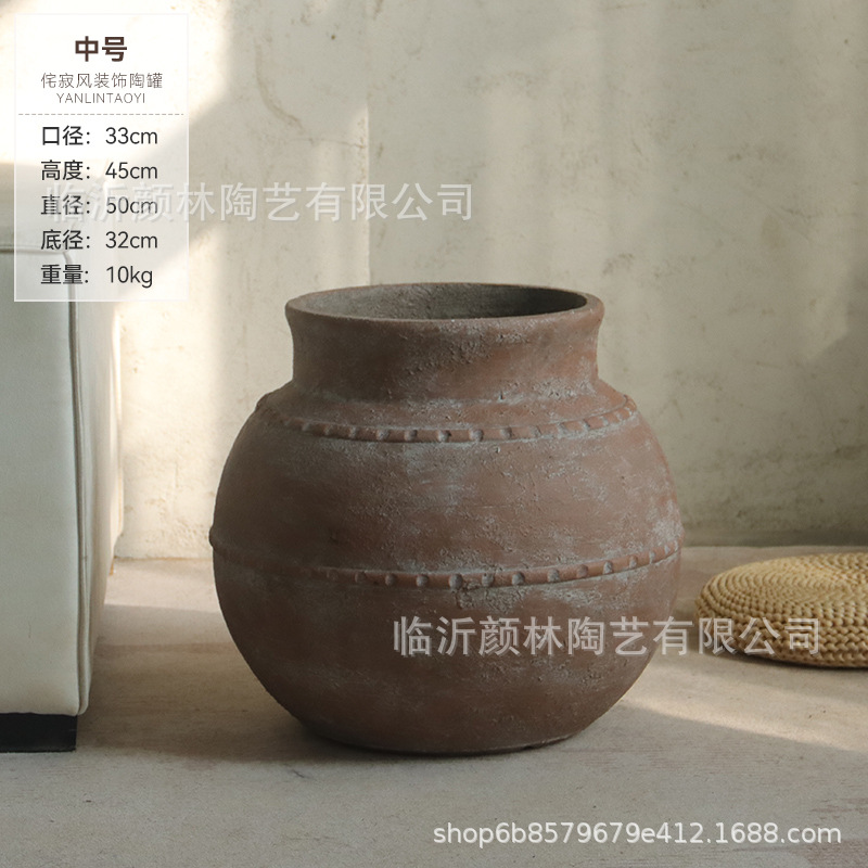 Retro manuales maceta de cemento gran vaso de estómago de textura natural Zen sala de té plantación verde ramas secas decoración floral