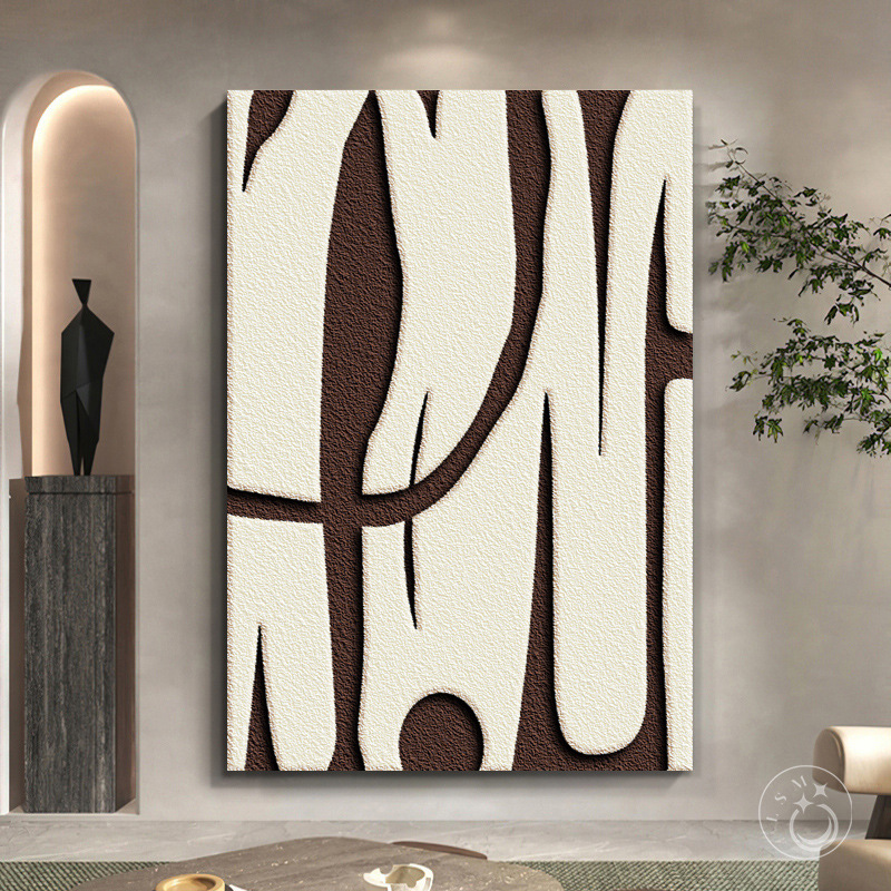 Modern Simple Sandstone Texture Living Room Decorative Painting Black and White Abstract Sofa Background Wall Hanging Painting Silent Entrance Murals