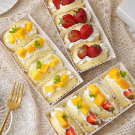 草莓水果抱抱卷包装盒瑞士卷蛋糕泡芙三明治纸托烘焙打包盒子贴纸