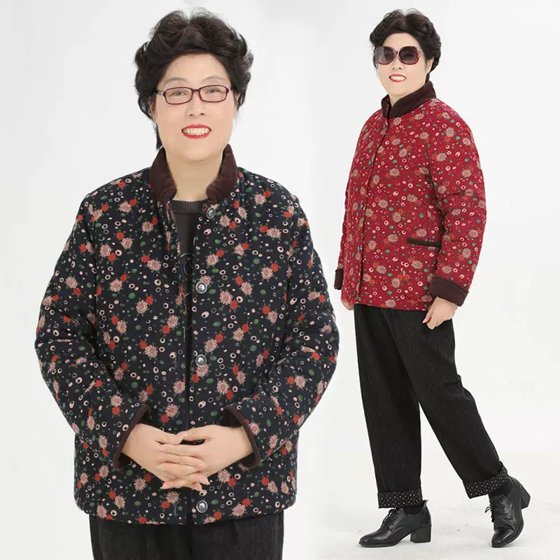 秋冬中老年人胖妈妈女装小碎花大口袋棉衣羊羔绒外套一件代发批发
