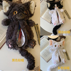 ネットの赤いドイツ語の猫のショルダーバッグのぬいぐるみの現物の毛の猫の人形のぬいぐるみの猫の付き添いの人形のプレゼント