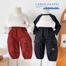 风之谷2025秋季新款童裤儿童日系大口袋工装裤潮男童字母帅气长裤