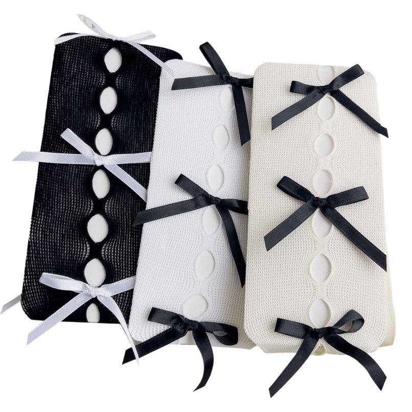 Ripped bowknot primavera y verano Delgado JK Internet celebridad sexy negro malla calcetines ins moda estilo japonés oscuro hueco calcetines de fondo