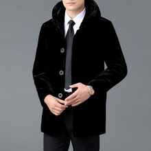 2024冬季装黄金貂绒皮衣男连帽皮草大衣羊剪绒皮毛一体中长款外套