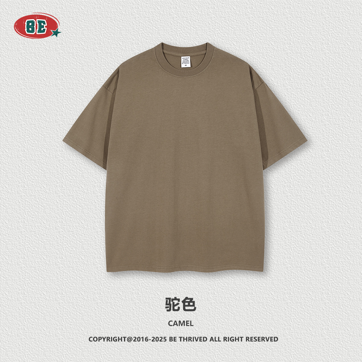 BE ropa de hombre 2025 marca de moda ins color tierra 260G de manga corta adolescente suelto blanco T verano camiseta de manga corta hombres