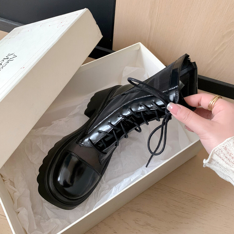 Boot Martin đục lỗ da thật đế dày thoáng khí mùa hè cho nữ — Màu đen, Màu trắng be chi tiết 19