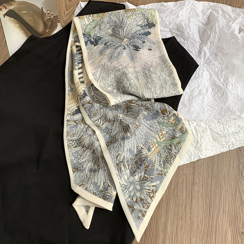 Primavera y otoño bufanda de seda coreana cinturón para el cabello bufanda larga de moda de doble capa para mujer bufanda de piel de seda de imitación bufanda de cuello fino bufanda profesional de todo fósforo