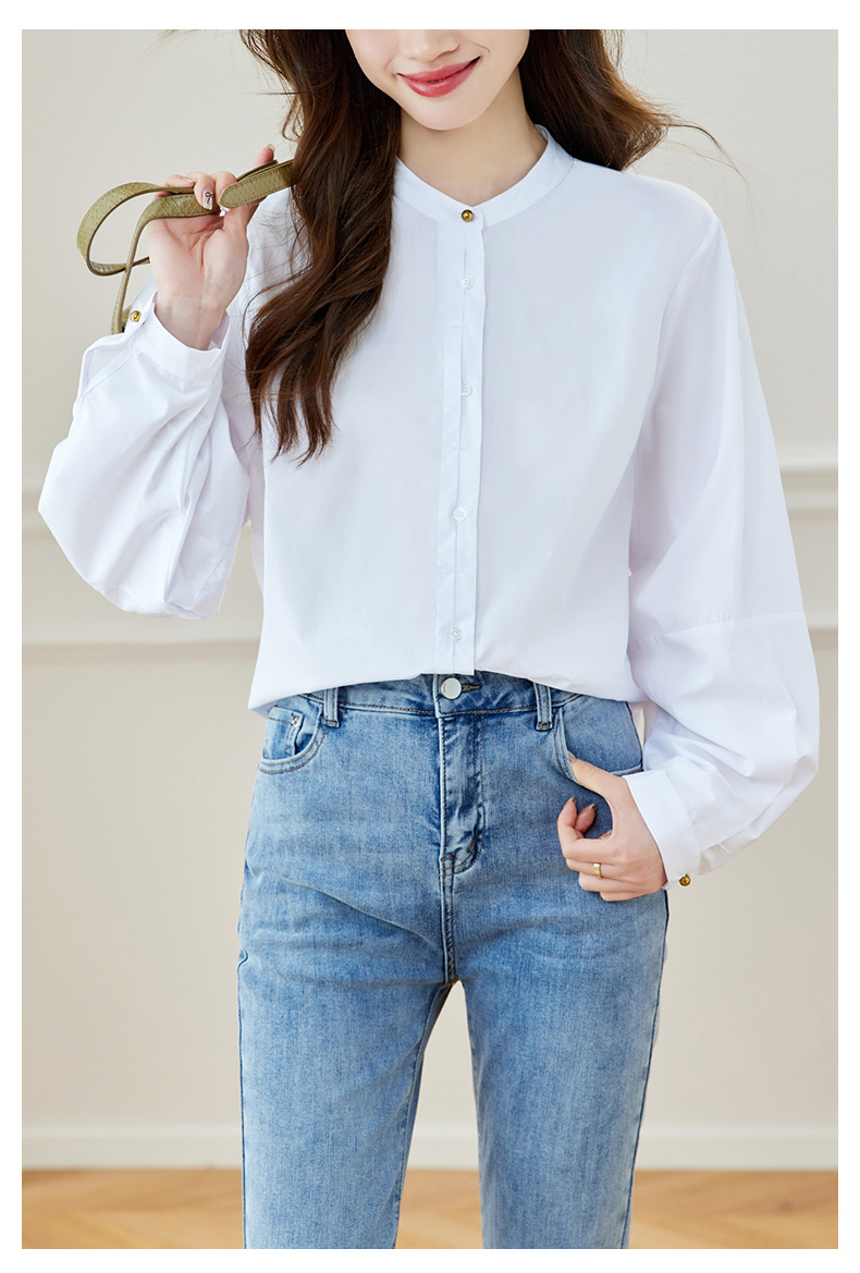 K Blue Striped Shirt, Women's Long Sleeved New Round Neck Top, Fashionable And Versatile, Loose And Slimming Shirt_ecoleips.com
