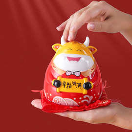 2021牛年吉祥物创意陶瓷生肖牛摆件存钱罐收银台店铺开业家居礼品