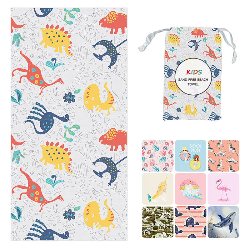 2024 Amazon New Cartoon Quick-Drying Water Absorbent Portable Swimming Equipment Children's Bath Towel Unisex Children's Beach Towel