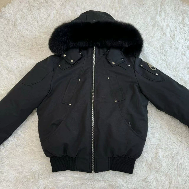 Мужская пуховая куртка-бомбер с капюшоном из лисьего меха Palm Moose